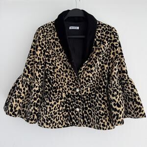 Batsheva Jacket Womens 2 Leopard Animal Print Bell Sleeves Velvet Artsy Cropped